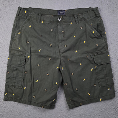 G.H. Bass Cargo Shorts Mens 42x11 Green Beer Mugs Cotton Outdoor Hiking Beach