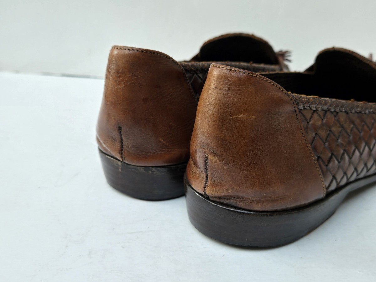 BRAGANO By Cole Haan Italy Leather Brown Woven Men Loafers