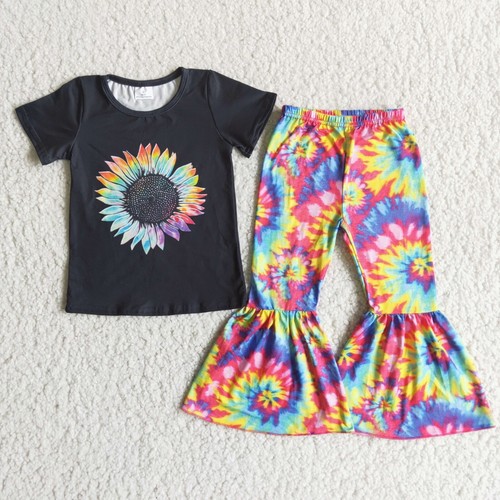 Baby Girls Boutique New Set Tie Dye Bell Bottom pants 2 Piece Outfit - Picture 5 of 8
