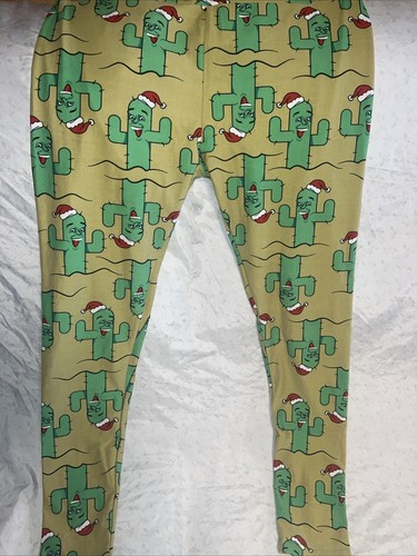 Lularoe TC Tall & Curvy Leggings 🌵 Cactus Christmas Green Red Santa Hat 12/18 - Picture 1 of 10