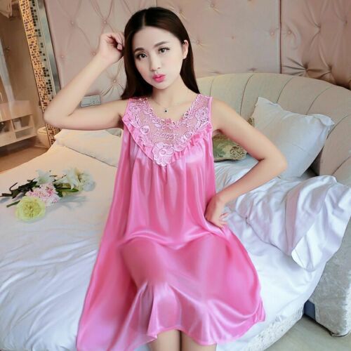 Women Satin Long Nightdress Silk Lace Nightwear Nightgown Sleepwear Loungewear - Picture 22 of 58