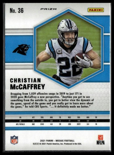 2021 Panini Mosaic #36 Christian McCaffrey Prizm Reactive Orange - Picture 2 of 2
