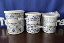 Tupperware One Touch Canister 12/8/5 cup Set of 3 Blue and White Floral New