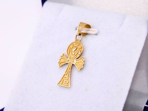 Ägyptischer handgefertigter Ankh-Kreuzschlüssel + Nofretete 18K Gelbgold Anhänger 2 gr - Bild 3 von 11