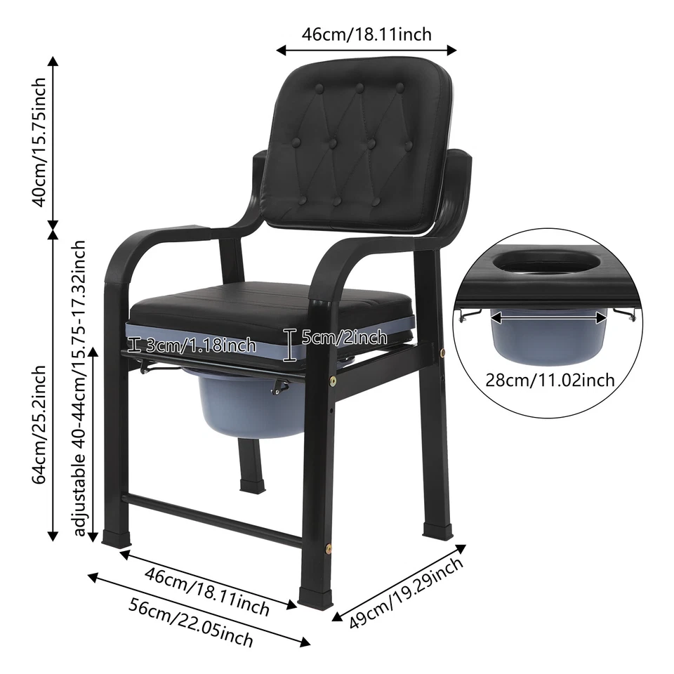 550lbs Heavy Duty Commode Chair for Elderly Bedside Toilet Chair with Backrest - Image 3 of 4