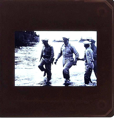 1944 WWII General MacArthur Returns Leyte Island War Ships 35mm Photo Slide - Picture 3 of 5