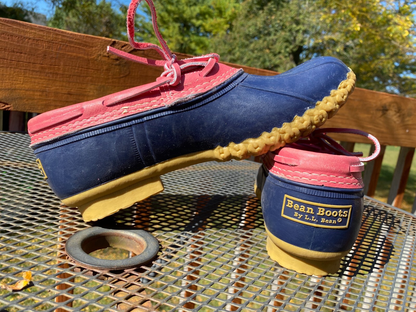 LL Bean Duck Boots Low Navy Blue Pink Womens Size 9 WIDE 4271 Bean