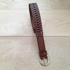 NWT Fossil Cut-Out Leather Belt, Scalloped Edge, Dark Tan, Size Small (S), $48