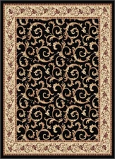 Black Vines Leaves Oriental Area Rug Bordered Paneled Scrolls Persien Carpet