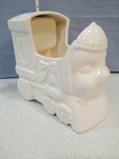 Vintage Nancy Pew Musical Ceramic Train Planter Solid White Rock A Bye Baby Tune