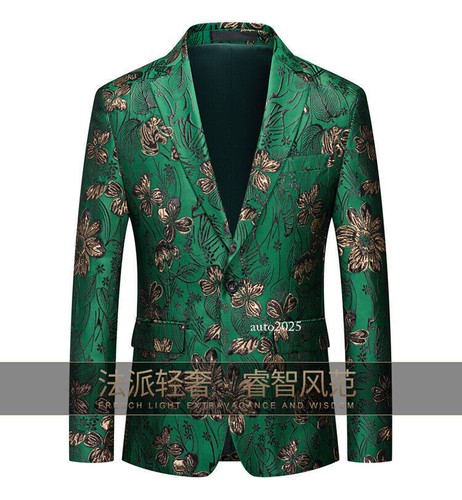 Men Slim Fit Jacquard Blazer One Button Coat Banquet Stage Host Casual Suit Coat - Bild 5 von 23