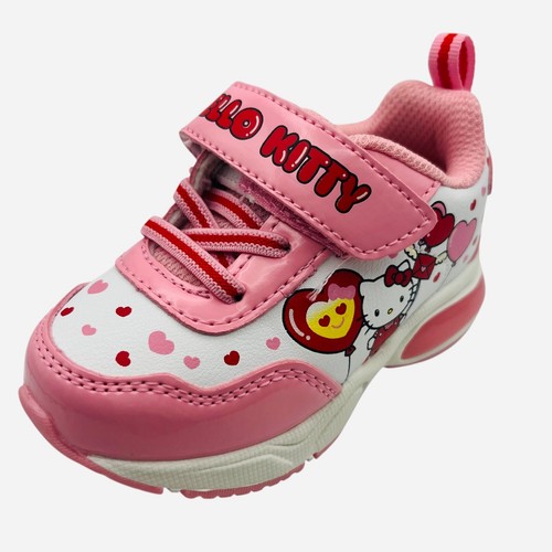 New Toddler Girls' Pink Heart Sneakers Hook & Loop Strap Character Print Size 6