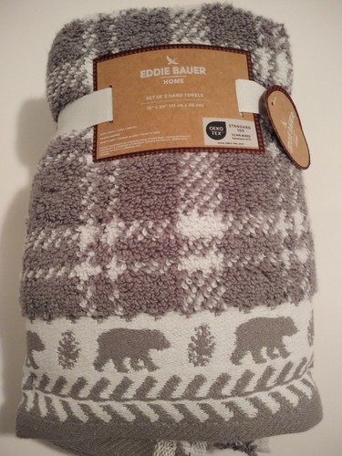 Eddie Bauer Home Hand Towels Plaid Bear Cuff Grey 16x26 - Bild 5 von 8