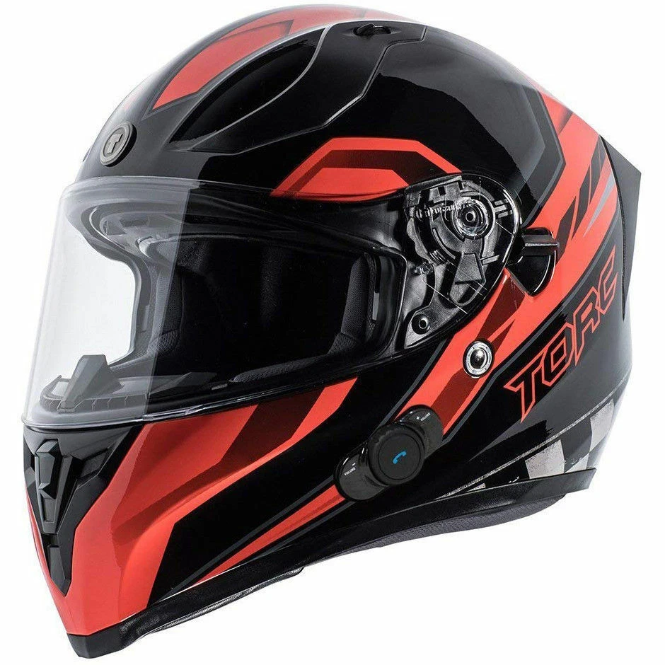 Torc T15B Bluetooth Motorcycle Helmet Gloss Black Edge Red