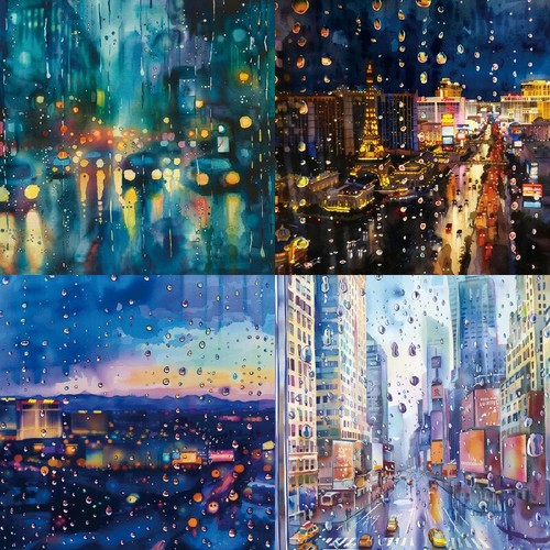 Rainy Night City Buildings Cars Streets Scrapbook Card Journal Craft Paper - Picture 3 of 5