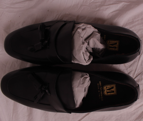 NEW M by Bruno Magli Glen leather tassel loafer - black - Men's 9 - Picture 3 of 8