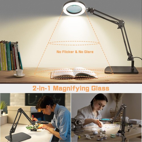 2-in-1 LED Magnifying Glass with Light Stand 15X 10X Desk Lamp Clamp Hobby - Picture 7 of 7