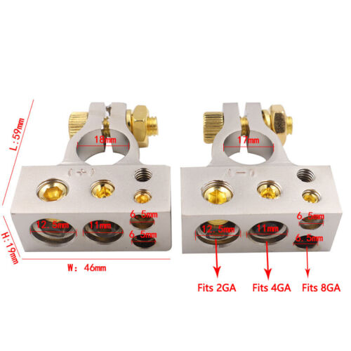 2PC 2 4 8 GA AWG Gauge Car Battery Terminals Clamp Post Positive Negative Port - Picture 4 of 6