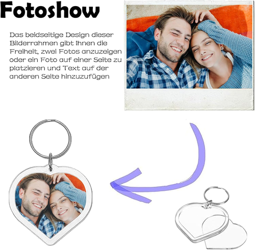 5 Stück Schlüsselanhänger Foto Anzug, Herzform Personalisierte Schlüsselanhänger - Bild 3 von 7