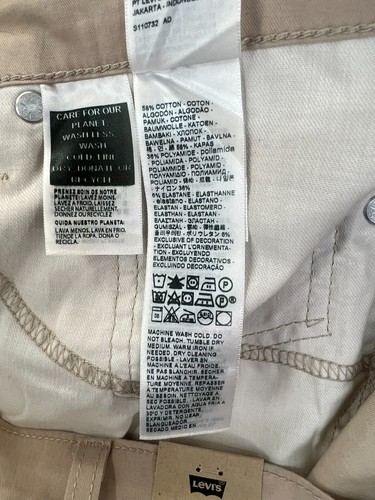LEVI'S 511 Slim Stretch Men's Ivory White Pants Size 36 (36x31.5 Actual) NWT - Picture 17 of 20