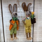 2x 22cm Wool Bunnies in Dungarees Easter Decorations Hanging Gisela Graham 
