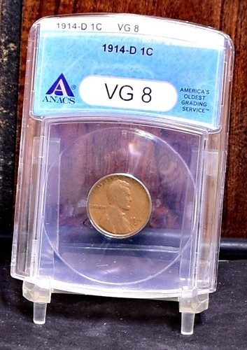 1914-D Lincoln Wheat Cent - ANACS VG8 (#59473-L) - Picture 1 of 12