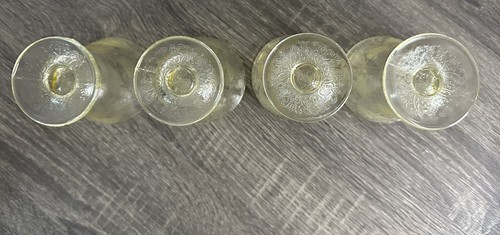 Hazel Atlas Depression Florentine 2 Yellow Footed Tumbler Juice Glasses Set of 4 - Picture 6 of 9