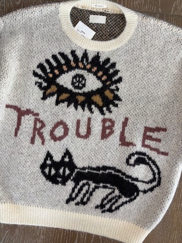 $350 NWT MOTHER DENIM Evil Eye Kitty Cat PROTECTION FROM TROUBLE Sweater Sz XS S - Picture 9 of 24