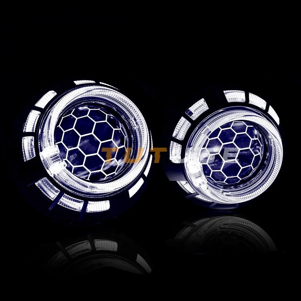 2.5'' 8.0 Honeycomb Bi xenon Projector Lens Red Blue LED angel Eyes Headlight - Image 2 of 4