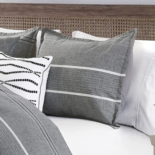 Porter 7-Piece Gray White Modern Striped Yarn Dyed Jacquard Woven Comforter Set - Picture 5 of 12