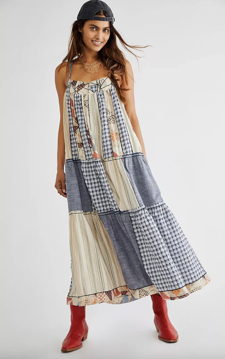 Patchwork midi dress sales
