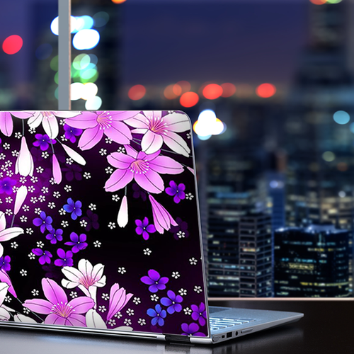 Laptop Skin Wrap Universal for 13 inch - Purple Pink Colorful Flowers Lillies - Picture 5 of 7