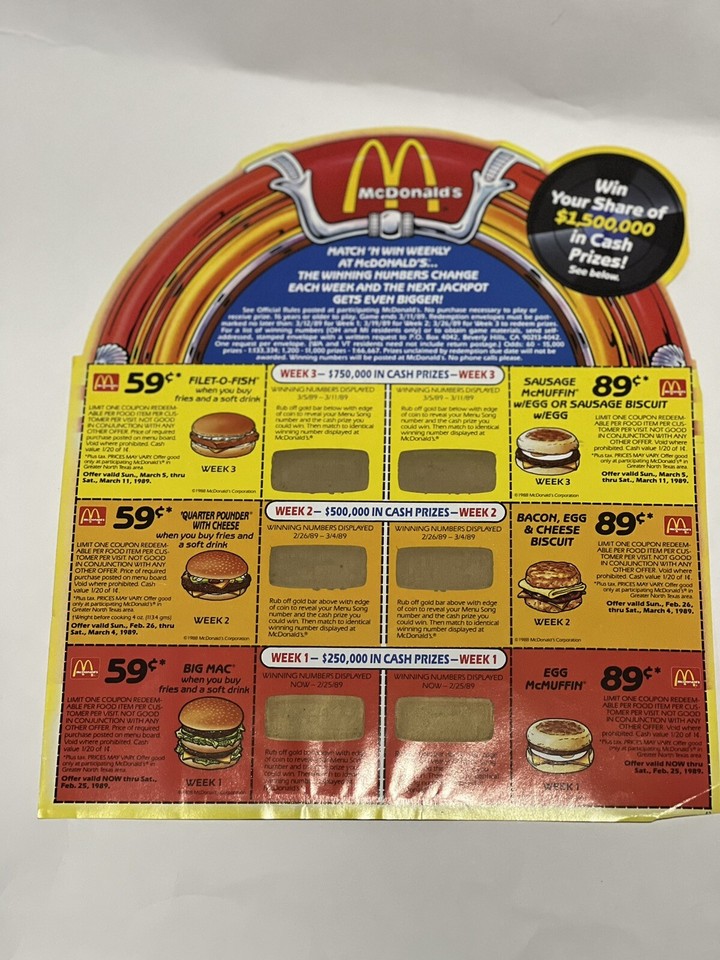 McDonald's 1989 1,000.000 Menu Song Promo Advertisement Record Rare