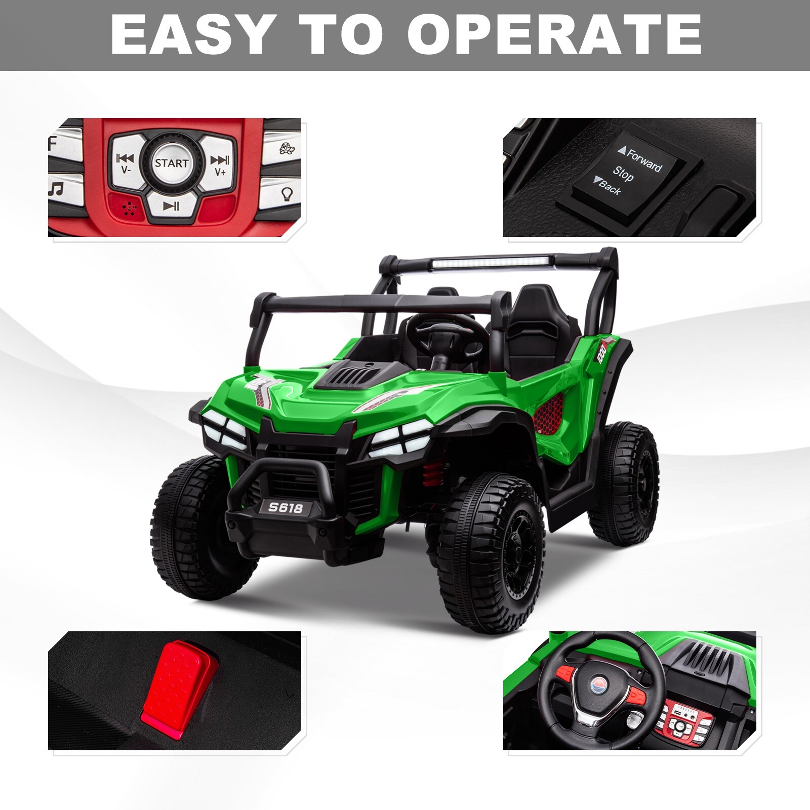ZEOPHOL 24V Kids Ride On Car UTV Truck 4WD 2-Seater Electric Truck 80W*4 Green