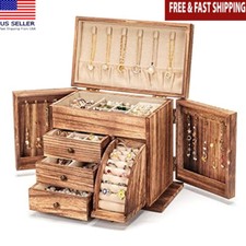 Multi Functional Solid Wood Jewelry Box Organizer Necklaces Earrings Bracelets