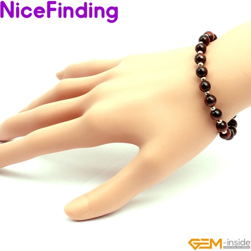 Pulsera elástica con cuentas redondas ojo de tigre rojo natural joyería de moda regalo unisex - Imagen 2 de 31