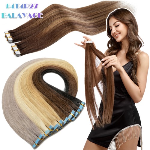 CLEARANCE 12-24" 40PCS Thick Tape In Remy Human Hair Extensions Full Head Ombre - Picture 14 of 75