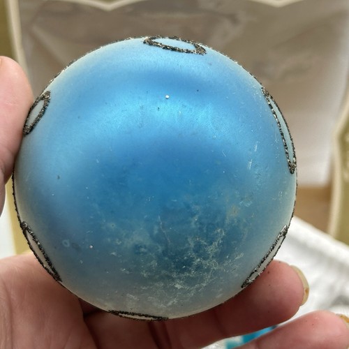 4 VINTAGE LANISSA Germany 3" MERCURY GLASS INDENT ORNAMENTS BALLS Glitter Blue - Picture 18 of 20