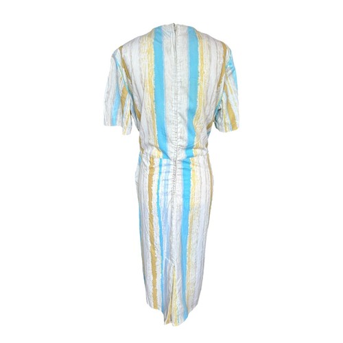 Vestido vintage años 50 azul pastel acuarela rayas movedizo casa funda midi M/L - Imagen 3 de 3