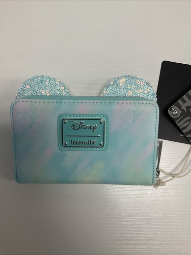 Loungefly Disney Seafoam Minnie Mouse Sequin Bow Exclusive With Matching Wallet - Picture 3 of 8