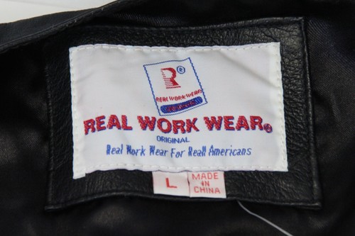 Junior Vest Black Leather Flag Real Work Wear Size L Armpit to Armpit 16.75" - Picture 7 of 13