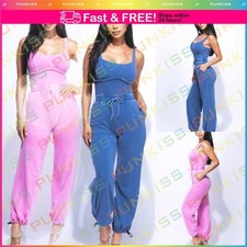 Women's Round Neck Sleeveless Washed Leg Fit Romper Jumpsuit W/ Adjustable Ankle
