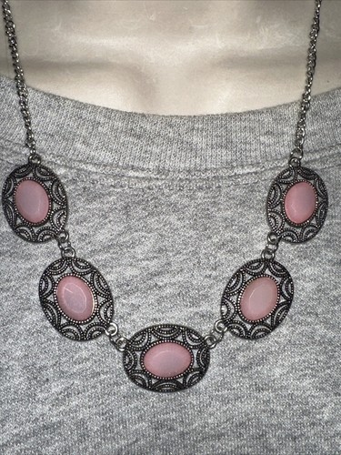 J CREW Rosa Mauve Marmor Stein Silber Gehäuse Statement Halskette Neu ohne Etikett Neu 💗239 - Bild 3 von 5