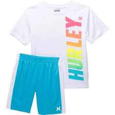 HURLEY Big Boys Easy Care 2 pc  T-Shirt & Shorts Set Size 14 Turquoise/White