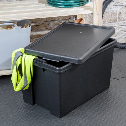 45L 62L Heavy Duty Black Recycled Plastic OR Crystal Stackable Storage Box & Lid - Picture 15 of 20