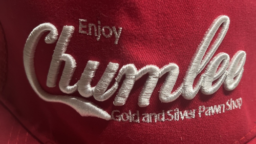 "Enjoy Chumlee" rot Netz gold & silber Pfandhaus Druckknopflasche Mütze leichte Nutzung - Bild 2 von 5