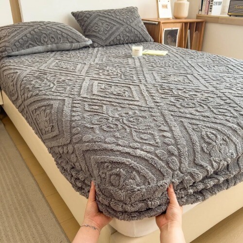 3Pc Velvet Fleece Fitted Bed Sheet With Elastic Band Anti-slip Mattress Cover - Picture 1 of 29