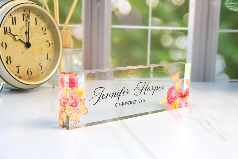 Personalized Clear Acrylic Name Plate Plaque for Desk Flower Butterfly CAB09FW - Image 4 of 4