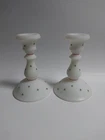 Fenton Frosted Glass Christmas Tree Candlestick Candle Holders Handpainted Signe