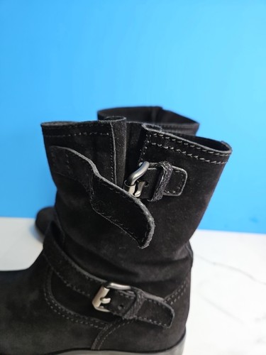 Prada Black Suede Leather Flat 8.5" Shaft Ankle Boots EU38( US 7) Made In Italy - Picture 10 of 13